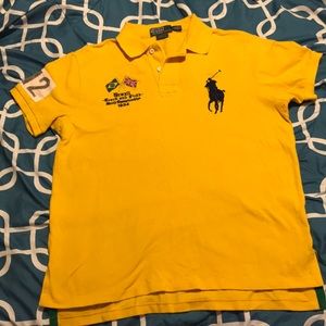 Used Polo by Ralph Lauren collared shirt. Yellow. Size Large.